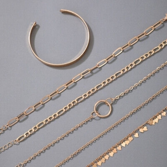 Fashion 6pcs Bracelet Set Women Gold Plated Chain Cuff Bangle Gifts New - Picture 7 of 8